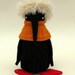 Black Woollen Penguin - Handmade plush sculpture with black wool body , furry cream hair - with black felt beak and red felt feet