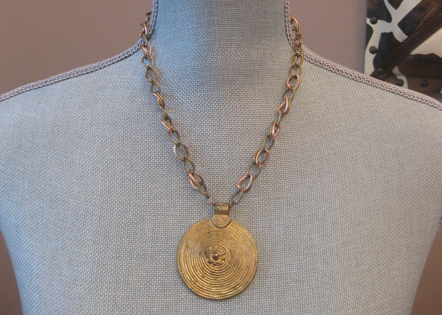 Gold Metal Medallion on Chunky Double Linked Chain