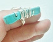 Elongated Turquoise Wire Wrapped Ring