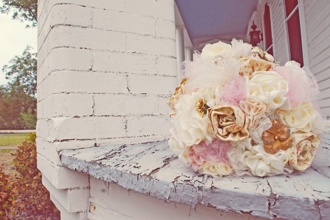 fabric flower bridal bouquet--custom designed