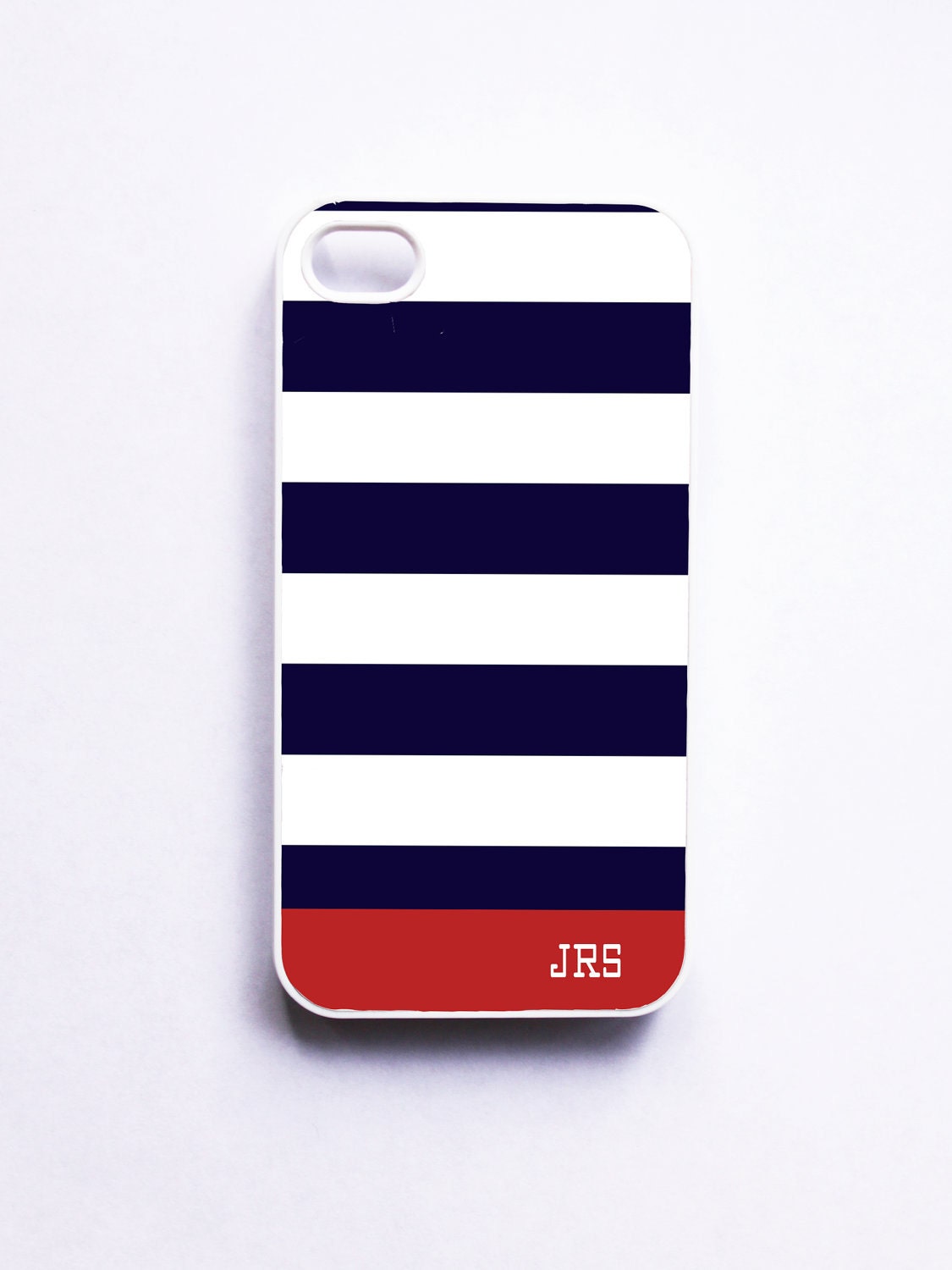 Personalized iPhone Case for Iphone 4 / 4S - Nautical Stripe Navy & Red