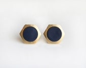 Geometric Hexagon with navy circle stud earring