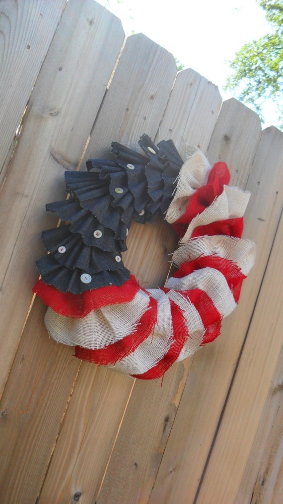 American Flag 4th of July Burlap and Denim Wreath