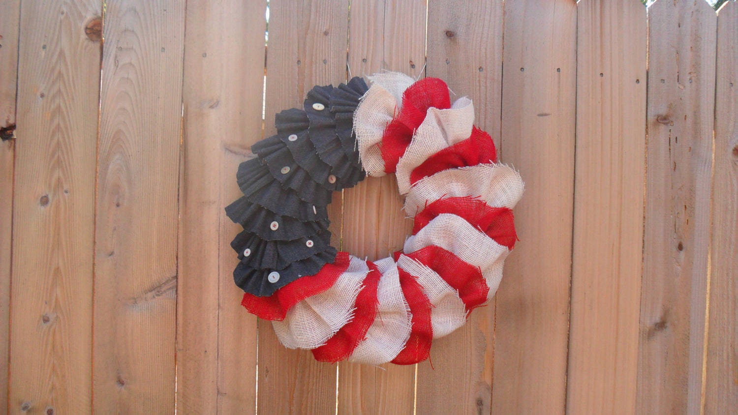 American Flag 4th of July Burlap and Denim Wreath