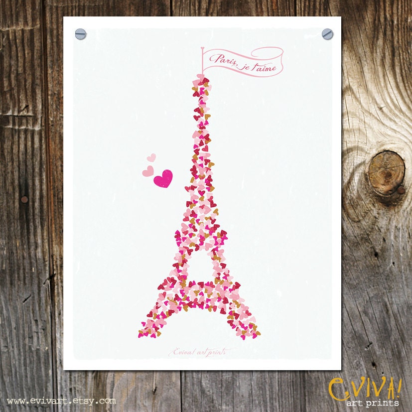 Paris Je t'aime - Paris France Art Print - Tour Eiffel - Eiffel Tower Art - Love Heart Eiffel Tower Paris