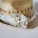 Straw Fedora Hat, flower pattern ribbon, great for spring and summer, with same fabric flower on the side..