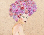 Fashion Illustration, Digital Fashion Illustration, Art Print, Print of Fashion Illustration, Woman With Roses in Hair