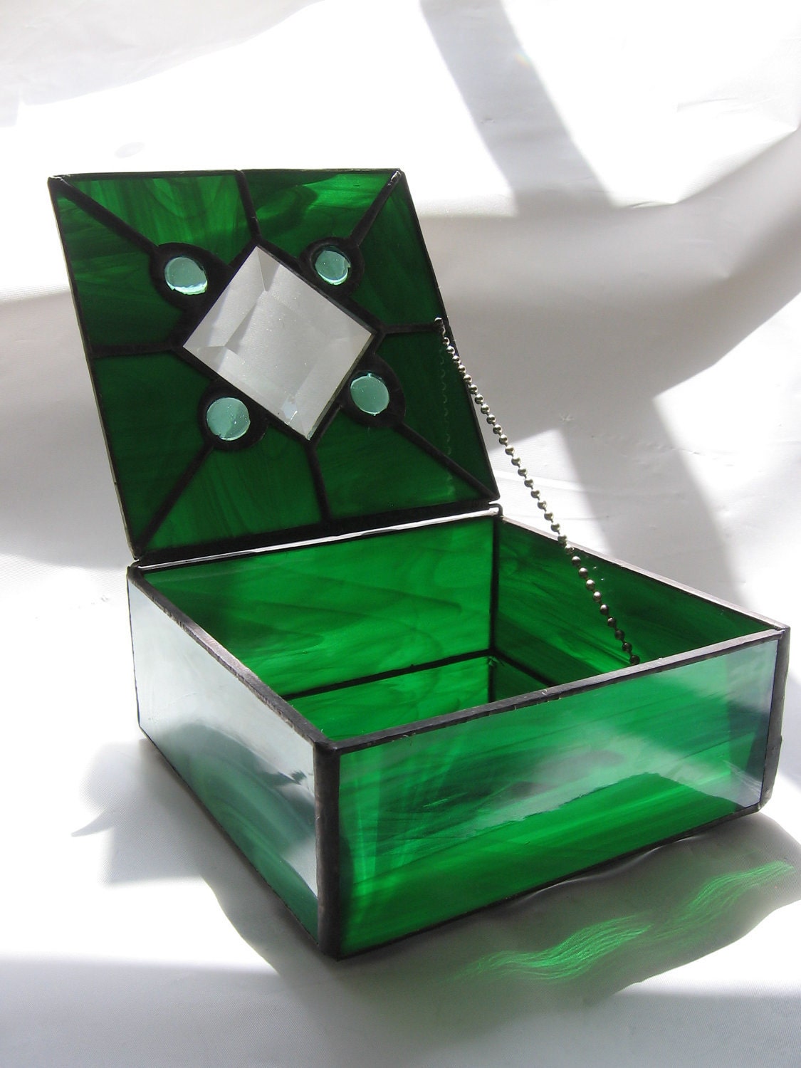 Emerald Green Stained Glass Jewelry Keepsake Box