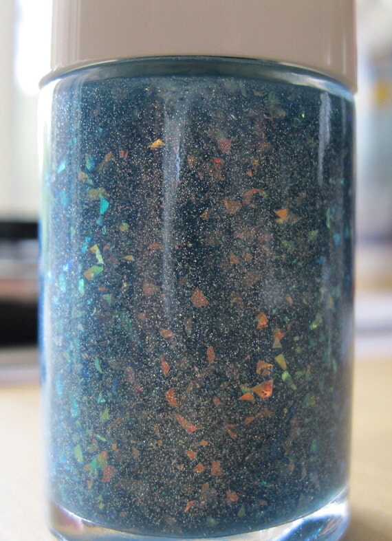 Tesseract. Custom Blue Shimmer With Flakies Nail Polish Blend.