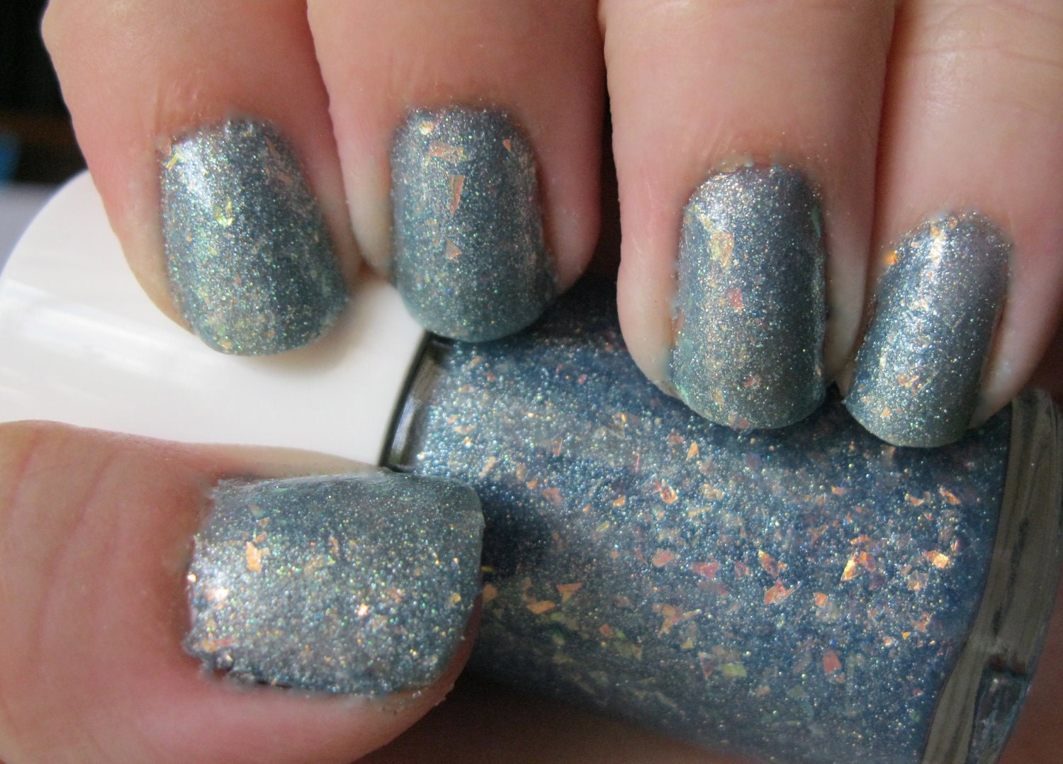Tesseract. Custom Blue Shimmer With Flakies Nail Polish Blend.