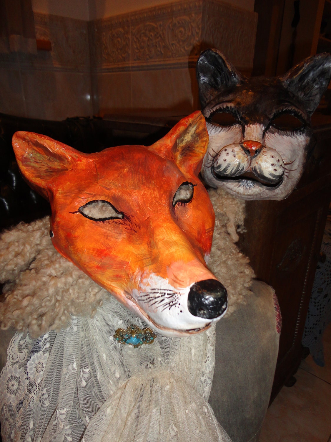 Paper mache animal mask fox mask Foxy Lady fox costume