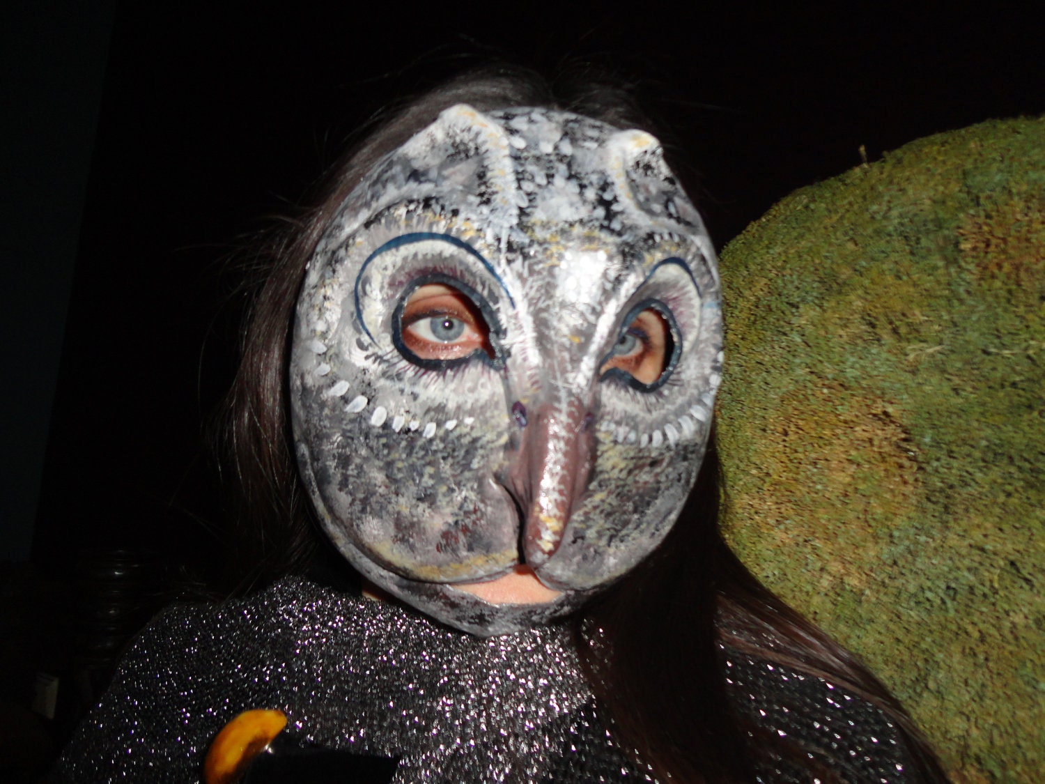 Paper mache papier mache owl mask Silver Smart from Pokaini forest bird costume
