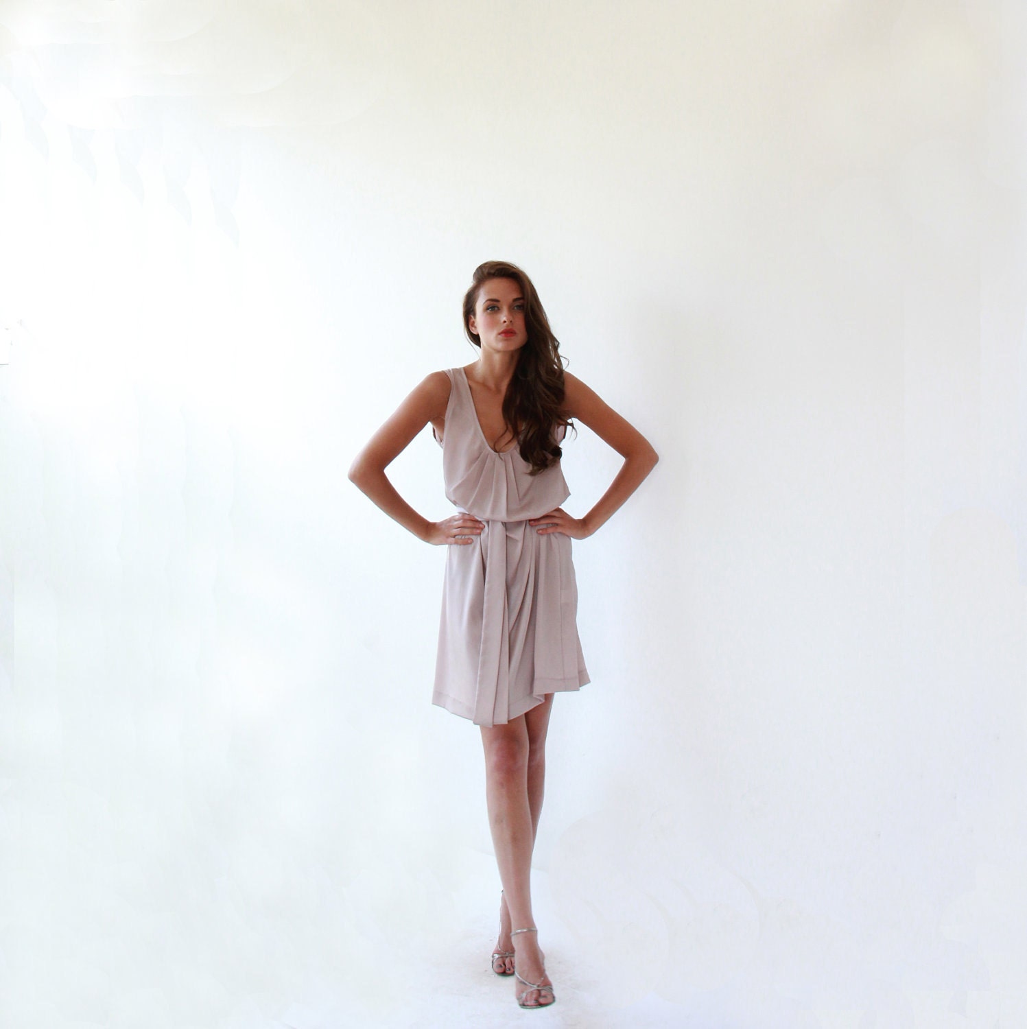 Women ,Pleated , Pearl Purple Dress