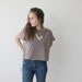 Crop Milky Brown Blouse, Boxy Silky Shirt