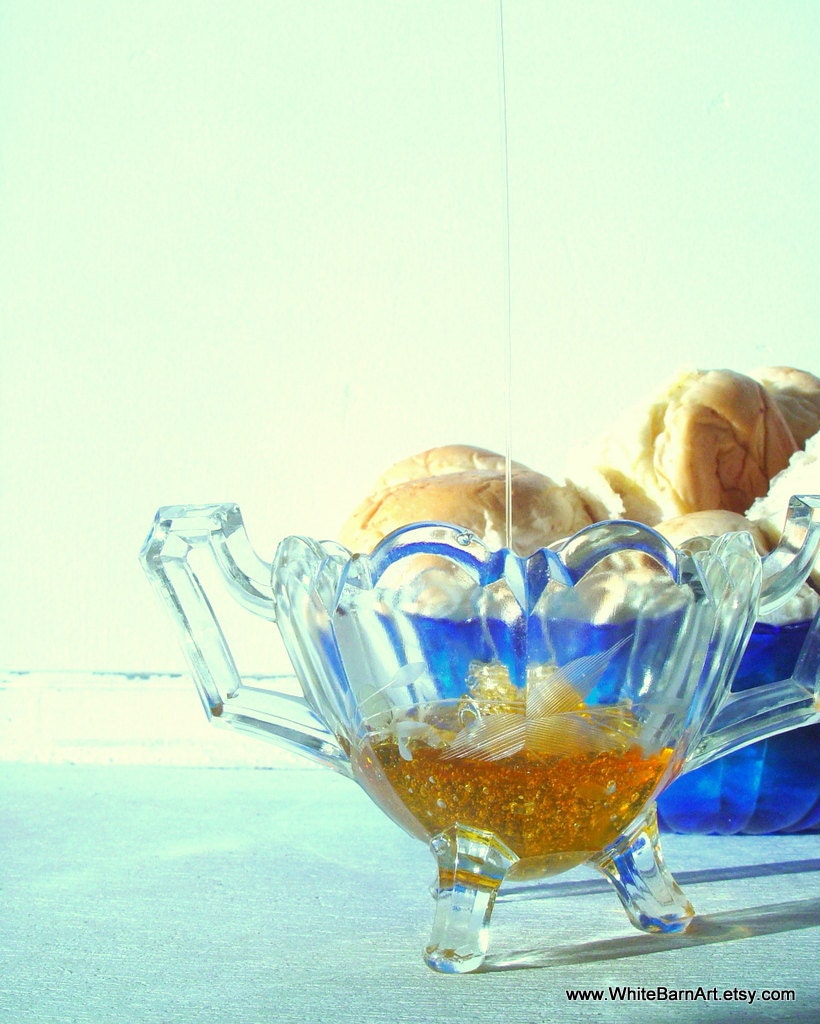 Honey Glow  - 8 x 10 Fine Art Photography Print -  Dreamy Sunny Foodie Blue Gold Decor - FREE SHIPPING - White Barn Art