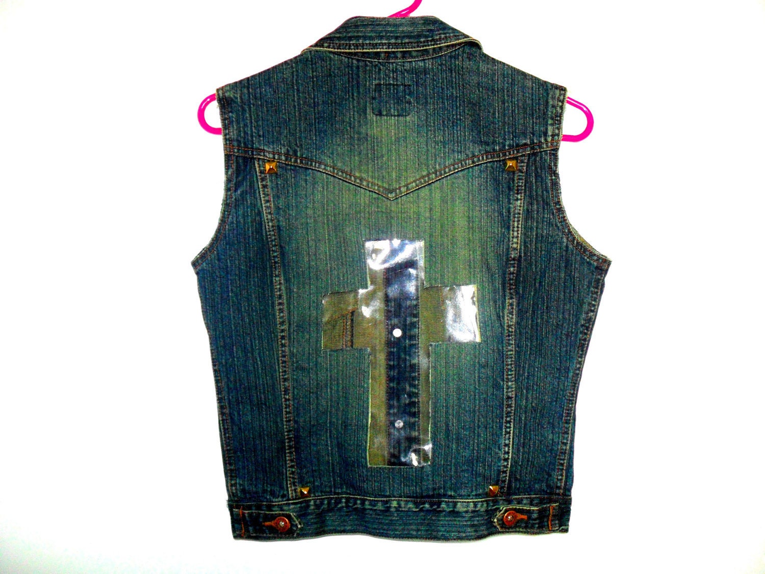 Cross Cutout Denim Studded Vest