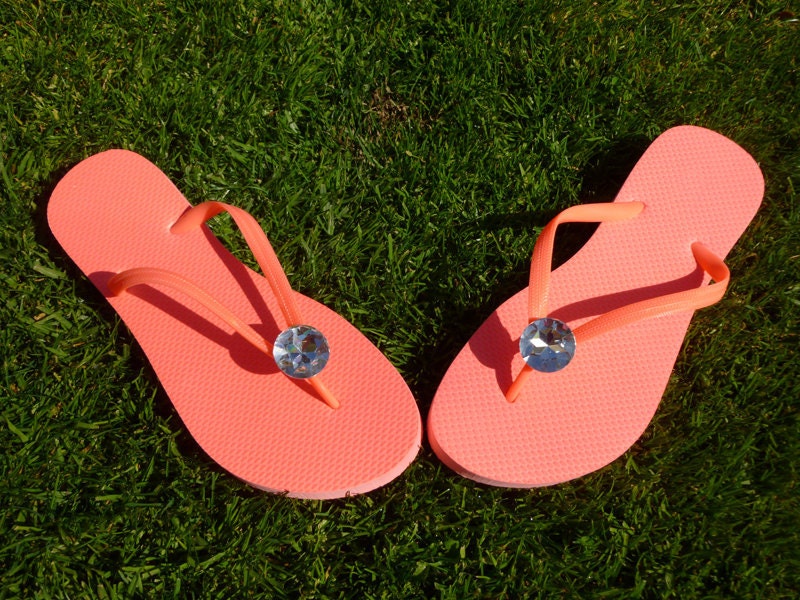 Bright Orange Giant Rhinestone Flip-Flop