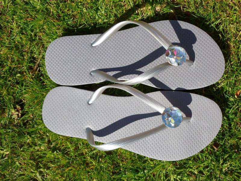 Silver Giant Rhinestone Flip Flops