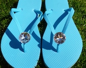 Bright Blue Giant Rhinestone Flip Flops