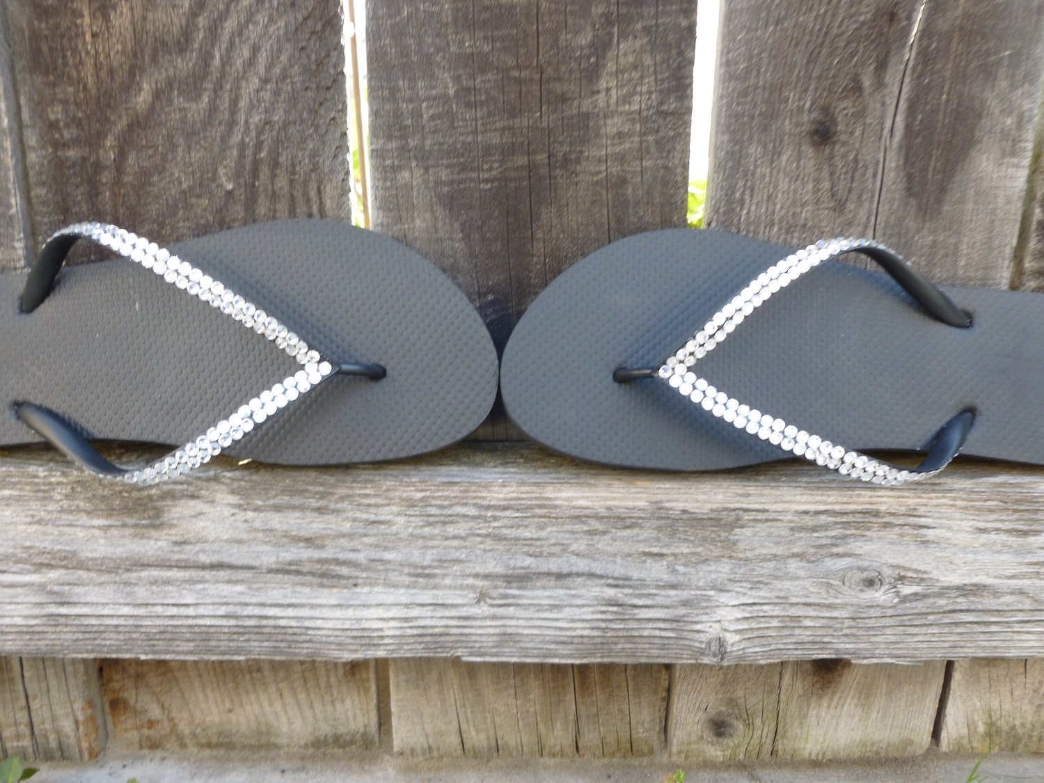 BLACK Crystal Flip Flops
