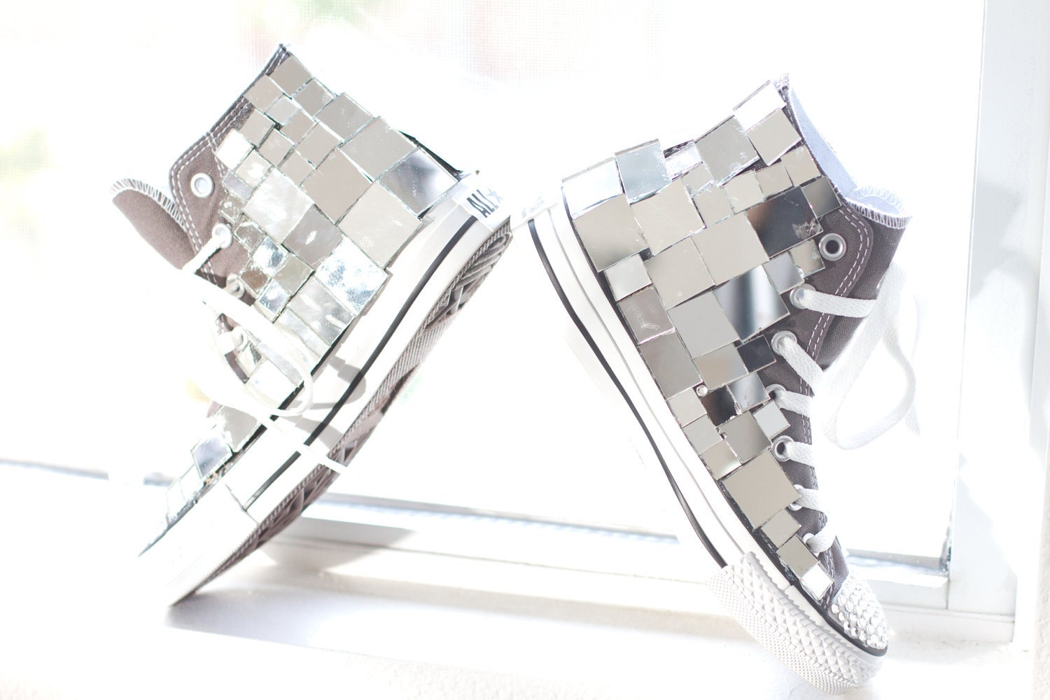 Chuck Taylor CONVERSE covered in Mirror and Swarovski Crystals. Beyond Amazing