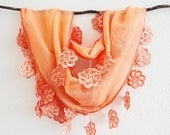 Summer Sale Outrageous Orange Sheer Cotton Silver Lace Scarf - SistersLace