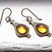 Vintage Made LA LUMIERE DOREE Topaz Cab on Brass French Earwire Earrings
