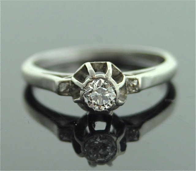 Antique Platinum Engagement Ring - European Cut Diamond