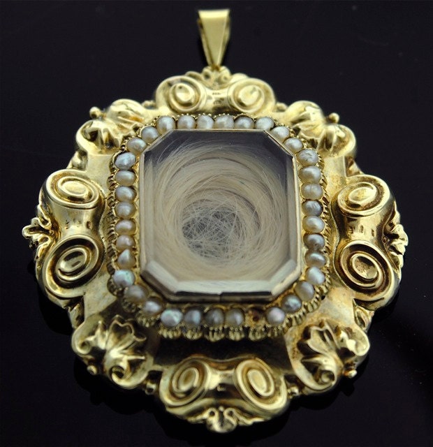 Victorian Hair Pendant - Victorian Mourning Jewelry 18k Gold