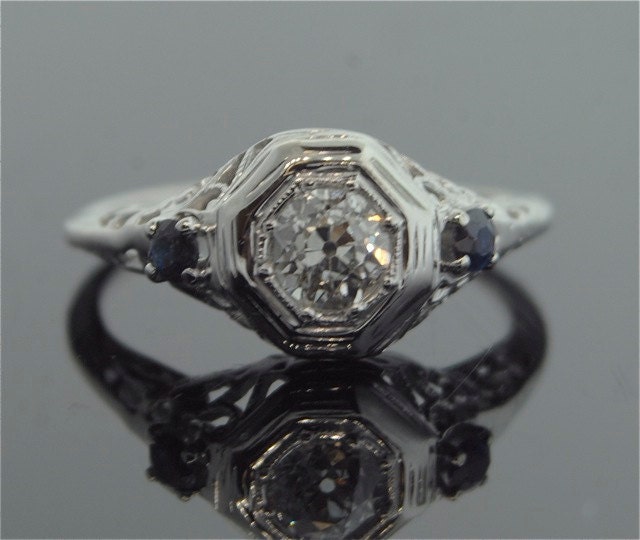 Diamond Sapphire Antique Engagement Ring