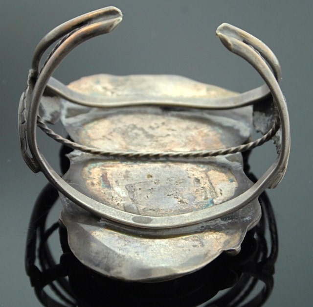 Vintage Silver Cuff Bracelet - Sterling Silver and Turquoise