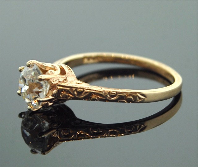 Antique Engagement Ring - 10k Rose Gold with European Cut Diamond