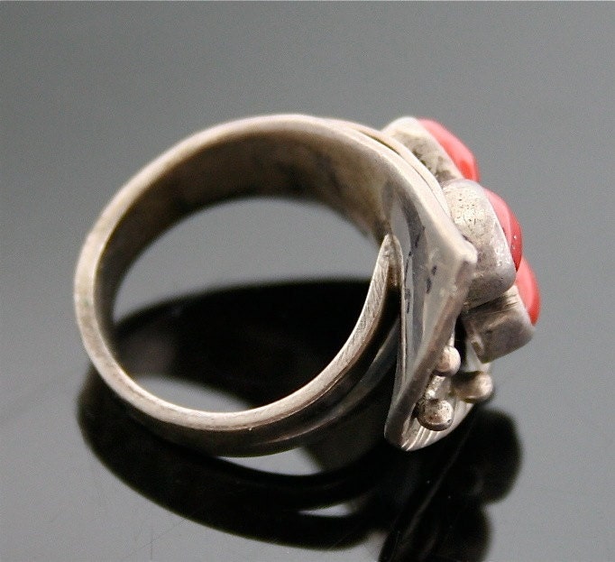 Coral Ring - Sterling Silver and Red Coral Ring