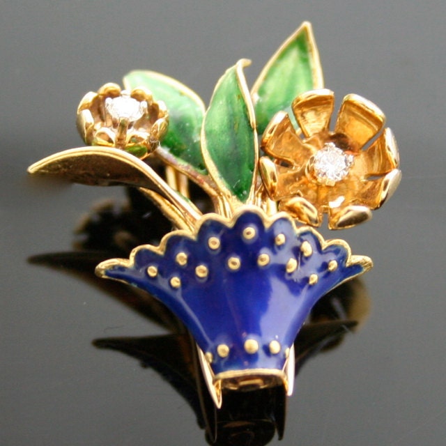 Vintage Enamel Pin - Diamond, Gold, and Enamel Pin