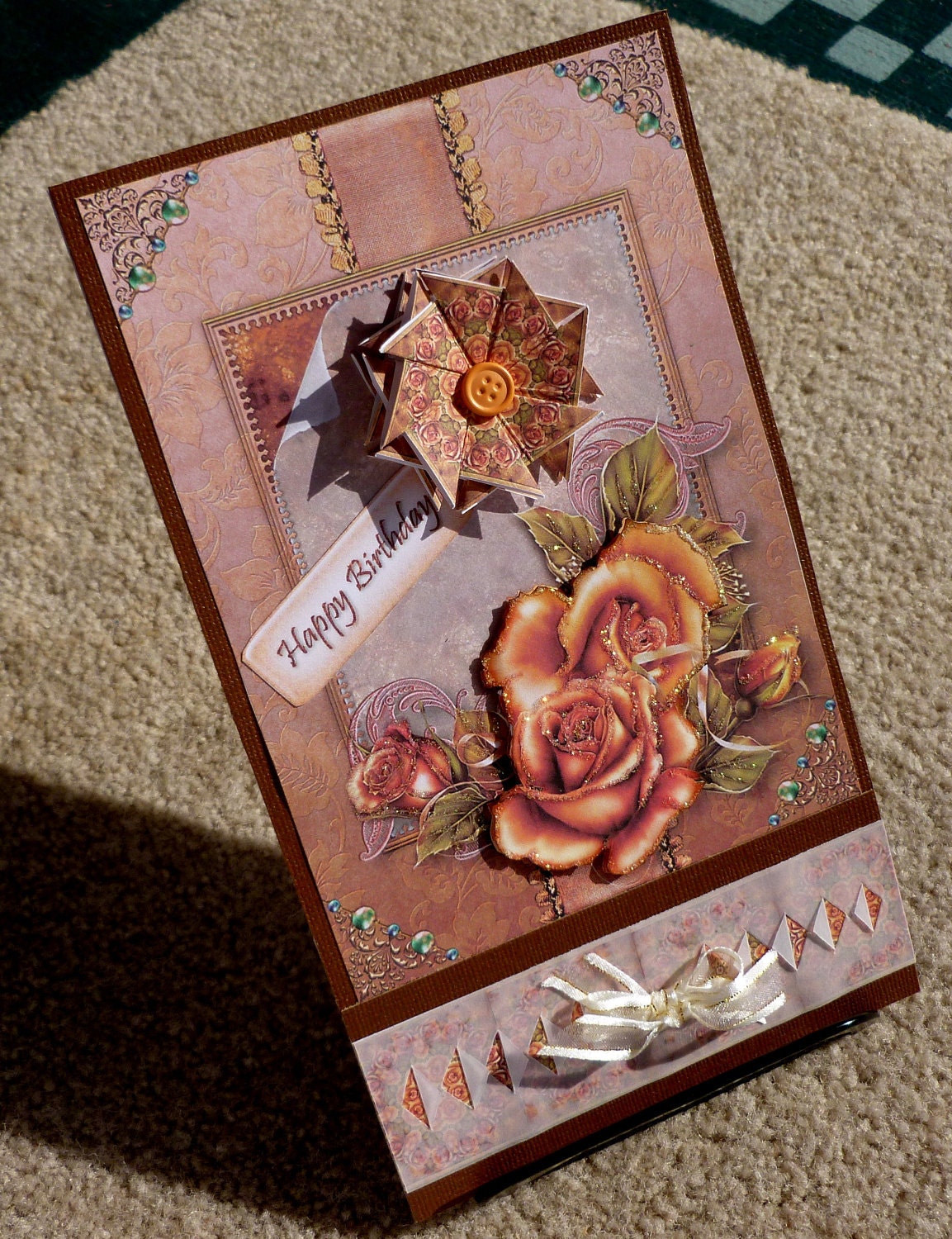 Birthday Handmade Multi Paper Layering 3D Greeting Card with Tea Bag Folding Element