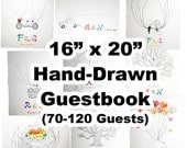 16 x 20 in, 70-120 Guests, Custom Hand-Drawn Wedding Guestbook Alternative, Signatures & Thumbprints, Free Gift with Purchase