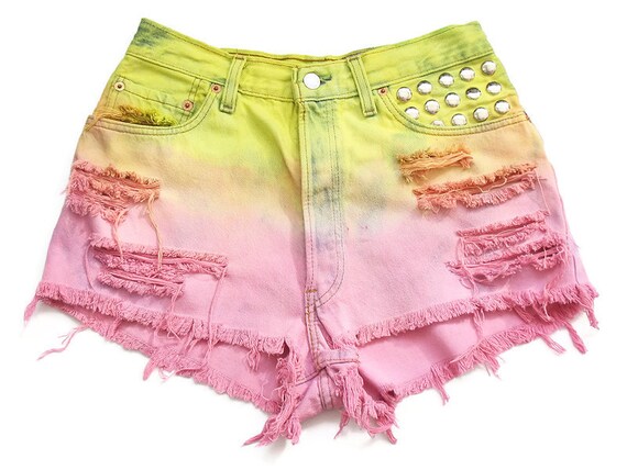 SALE 30% use SUMMER30 Pastel ombre high waisted shorts L