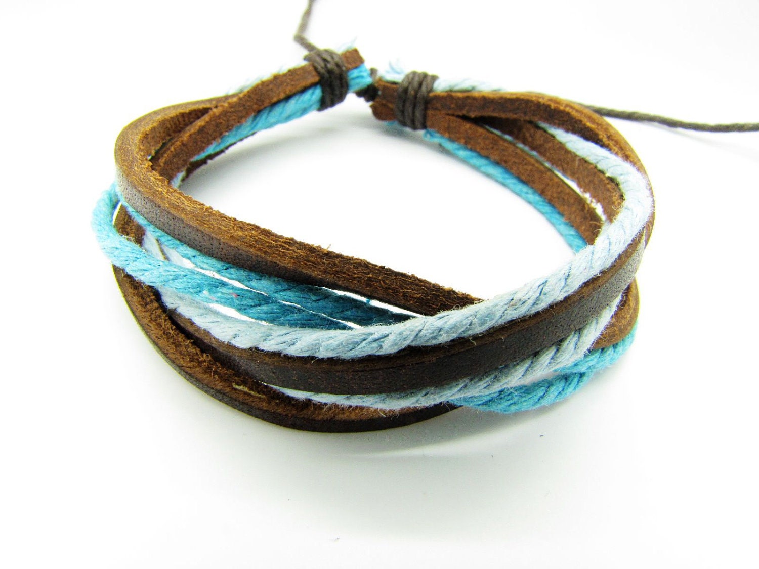 Real 3PCS Leathers and Cotton Ropes Woven Cuff Bracelet , Women's Leather Bracelet 549A