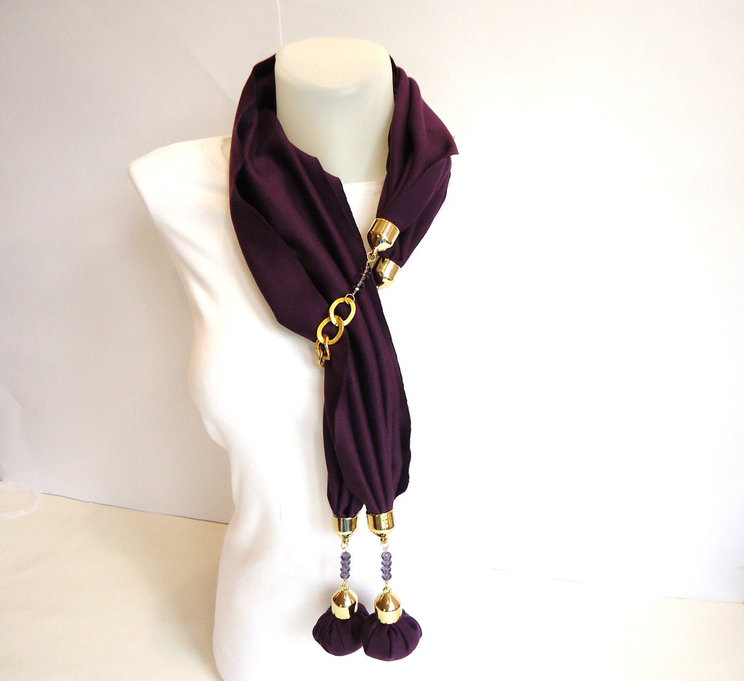 Purple Scarf with Pom Poms, Women Accessory, Jersey Scarf , 2012, winter trends and Fashion