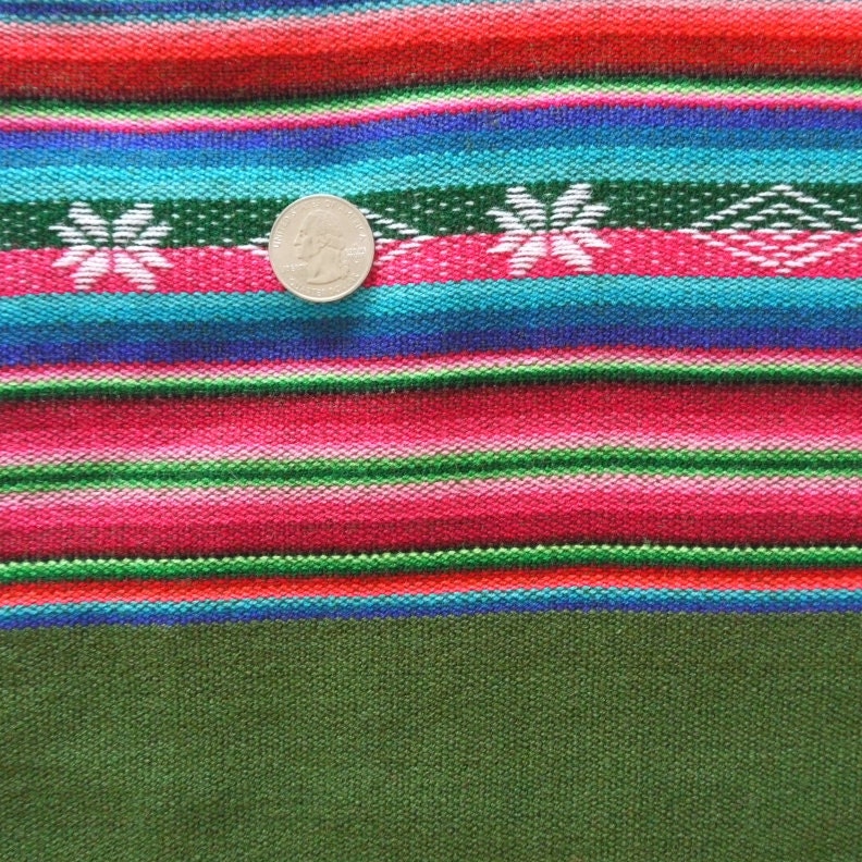 Tribal Fabric, Latin American, Navajo, Ethnic, Stripes, Green, over 1 Yard