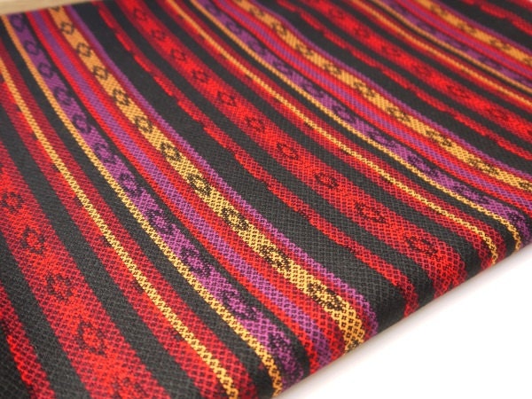 Tribal Fabric, Latin American, Dark Red, Black, Long 1/2 Meter Piece