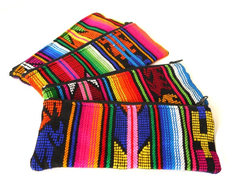 Woven Tribal Fabric Pouch, Bright Neon Colors