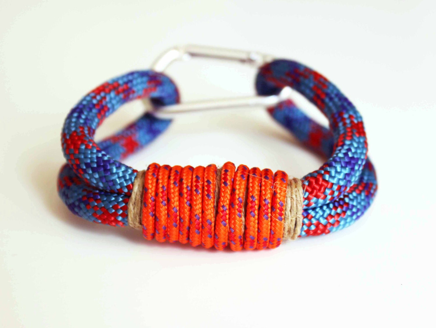 Carabiner Rope Bracelet - Blue Red Orange Hemp