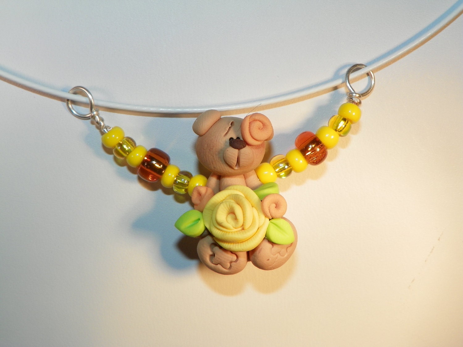 Necklace - Bear with Yellow and Orange Roses