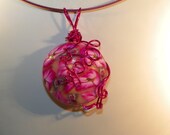 Necklace - Pink Clay Bead Wire Wrapped w/ Pink Wire