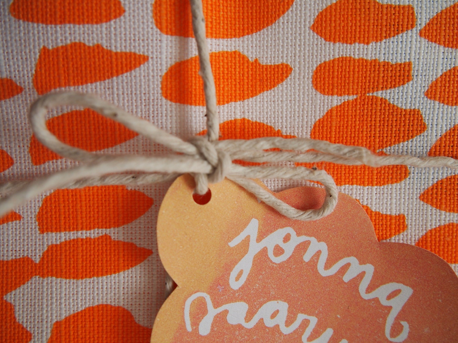Hand printed 'Hundreds & Thousands' tea towel - Orange and Blue