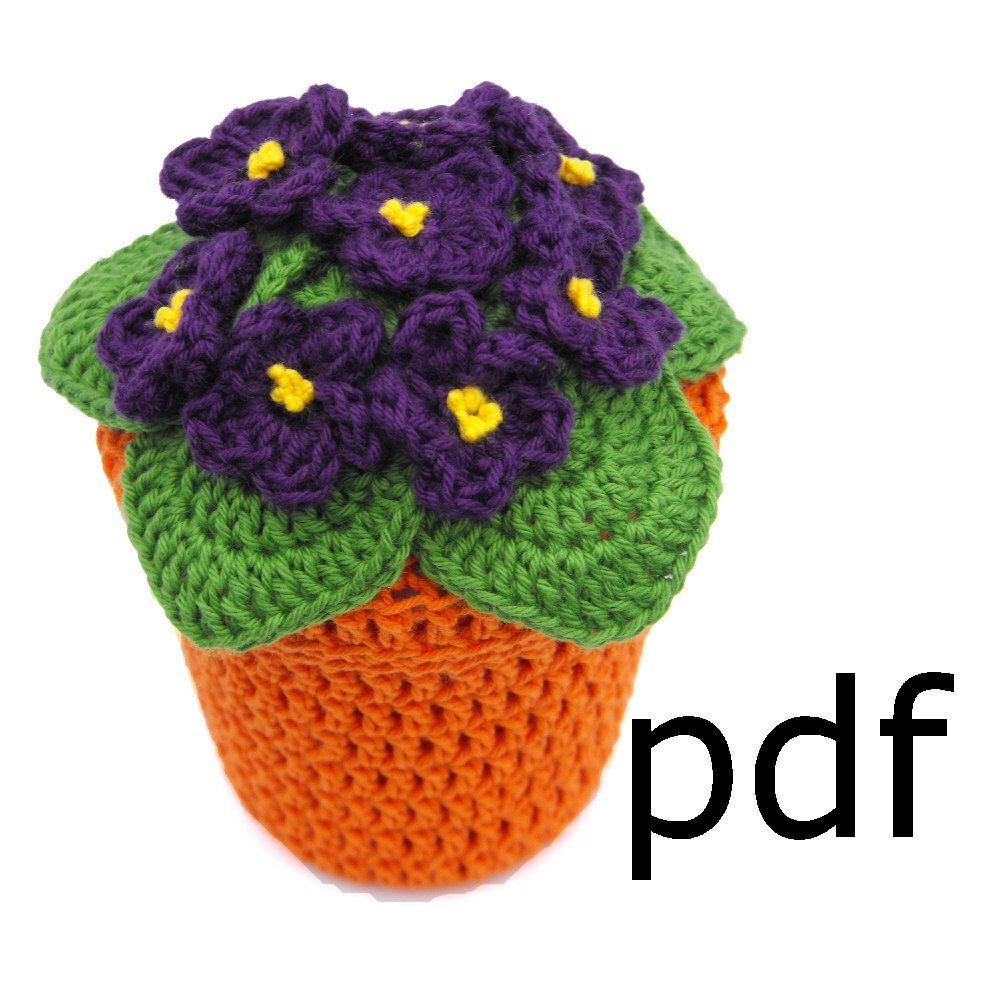 Pattern for crochet African Violet flowerpot  - pdf file