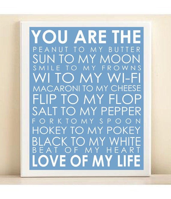 Love Of My Life Subway Art Print: 8x10 Typography Quote Poster in Sky Blue - Wedding Engagement Baby Gift
