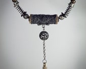 Handmade Mixed Media Industrial Necklace with Felt, Upcycled Springs and Metal Found Objects