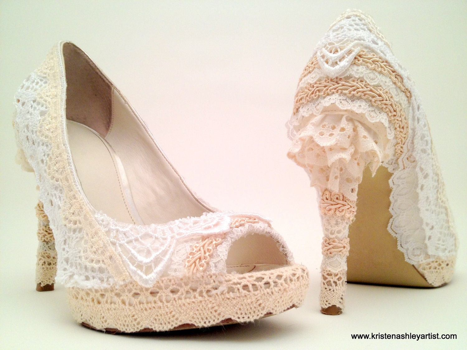 The "Lacy Lift" for Women's Heels : lace covering for shoes, upcycled for a high fashion garden victorian wedding